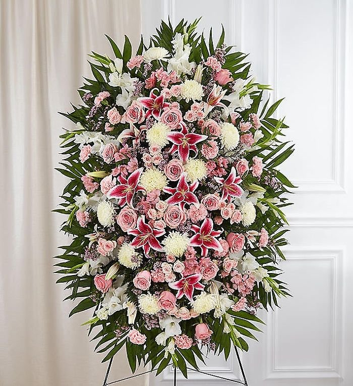 Pink &amp; White Funeral Standing Spray