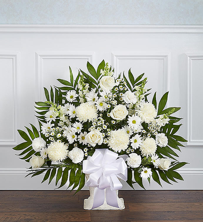 Heartfelt Tribute&trade; White Floor Basket Arrangement