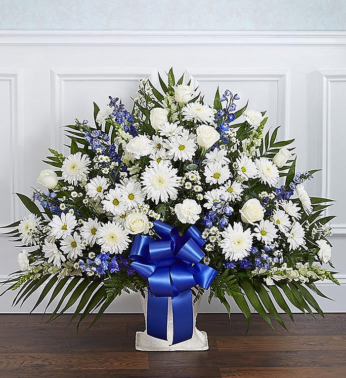 Heartfelt Tribute™ Blue & White Floor Basket Arrangeme
