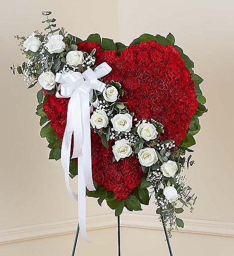 Always Remember&trade; Floral Heart Tribute - Red with White Ros